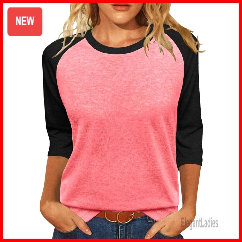 Women's 3/4 Sleeve Blouse Loose Fit Casual Tee Polyester Rayon Blend